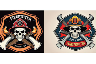 design high quality skull eagle firefighter logo