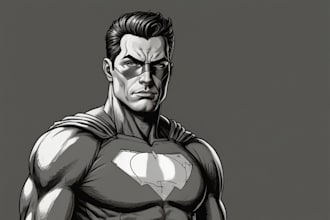 draw black and white comic superhero character line art