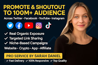 promote shoutout share website link to 100m twitter, fb, yt, ig, tiktok audience