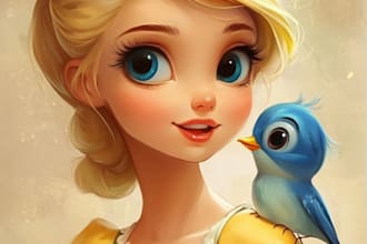 create a disney cartoon illustration for gift