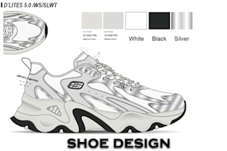 make a custom shoe or sneakers design with a detailed tech pack for brands