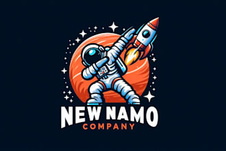 create astronaut dabbing style rocket logo for your business only 12 hours