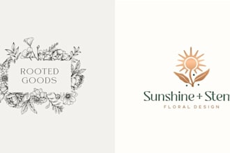 design watercolor floral boho hand drawn line art logo
