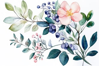 draw botanical watercolor illustration in digital art