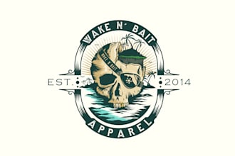 design a vintage fishing, hunting, mountain logo
