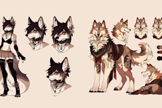 skecth draw furry character reference sheet, anthro nsfw oc, fursona for fursuit