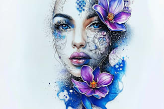 draw a custom watercolor flower tattoo design