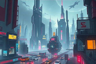do futuristic cyberpunk city and scifi concept art
