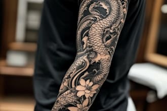 create custom realistic tattoo design, tattoo sleeve