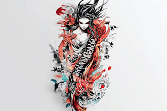 draw custom tattoo design, traditional, anime sleeve tattoo