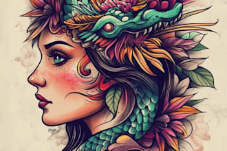 create a unique tattoo design,neo traditional, old school