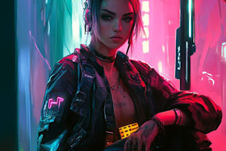 draw futuristic, cyberpunk, fantasy art in any style for you
