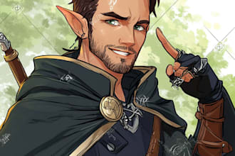 draw dnd character art illustration, dnd party, fantasy, game art, sheet