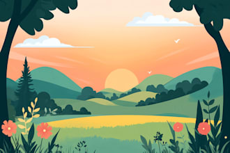 create flat landscape illustration of nature and background vector art