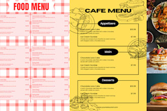 design fast food menu, café menu, combo menu, takeaway menu