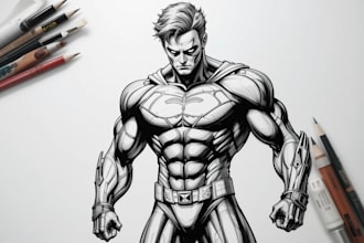 draw superhero comic book art, character design