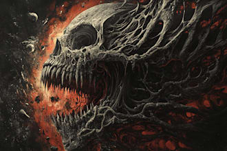 draw a detailed dark, horror, heavy metal art illustration