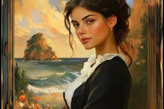 digitally oil paint, vintage portrait, landscape, illustrate