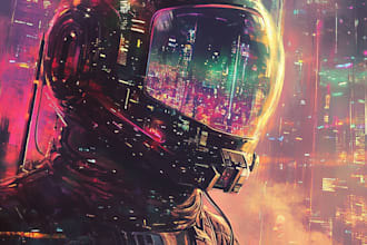 create detailed art of sci fi cyberpunk psychedelic artwork