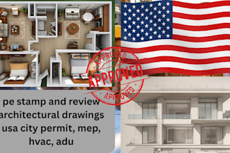 pe stamp and review architectural drawings usa city permit, mep, hvac, adu