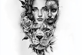 draw custom tattoo design realistic, full sleeve tattoo artist