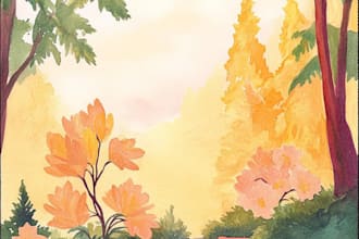 paint a watercolor and gouache landscape illustration