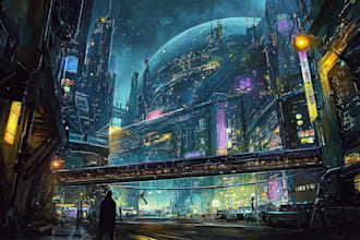 make a cyberpunk city sci fi style for you