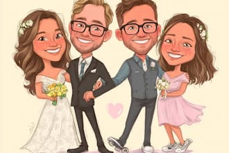 draw cute couple, wedding, family, group portrait