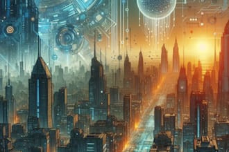 make a futuristic cyberpunk city and conceopt illustration