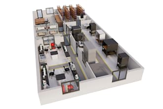 turn 2d to realistic 3d factory floor plan,isometric view, cgi site map,sketchup