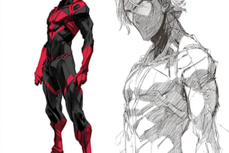 do concept art superhero character for anime style comic