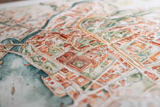 create a detailed watercolor map illustration of your city