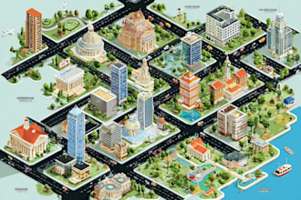design isometric map illustration and cartoon art