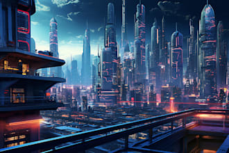 do a cyberpunk futuristic city art