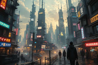 make a cyberpunk futuristic city art