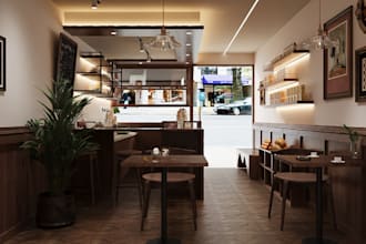 render 3d interior restaurant, coffee shop,stores, brands, supermarkets interior