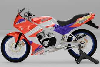 mockup 3d racing bike, honda cbr250rr,motorcycle fairing,body panel for game,ue5