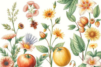 draw botanical illustrations of flowers, plants and fruits