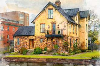 create house and building photo into watercolor art