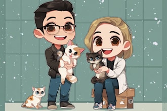draw you with your pet or animal into a chibi cartoon style