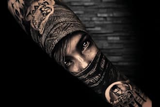 create custom realistic tattoo design, tattoo sleeve