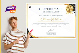 custom certificate design,  appreciation or award certificate in 24hrs