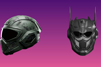 create sculpt 3d model of a 3d helmet or 3d mask for 3d printing