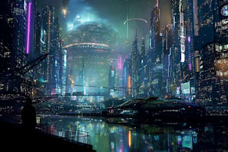 draw illustration of futuristic cyberpunk city