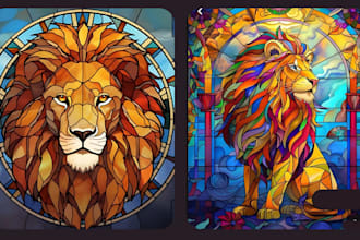 draw custom stained glass art colored fantasy glass art for your character image