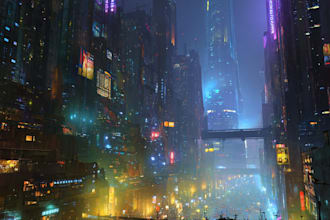 draw cyberpunk futuristic city and background