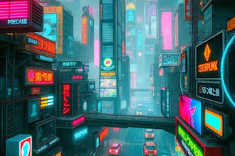 make a awesome cyberpunk futuristic city art or night city