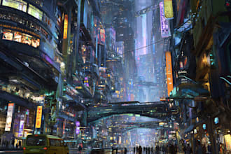 making an cyberpunk city, scifi art for you