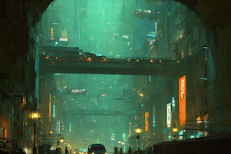 do a cyberpunk futuristic city art