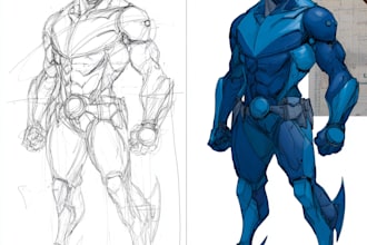 draw concept art superhero character for comics cartoon